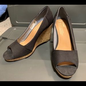 TOMS Black Peep-toe Cork Wedge